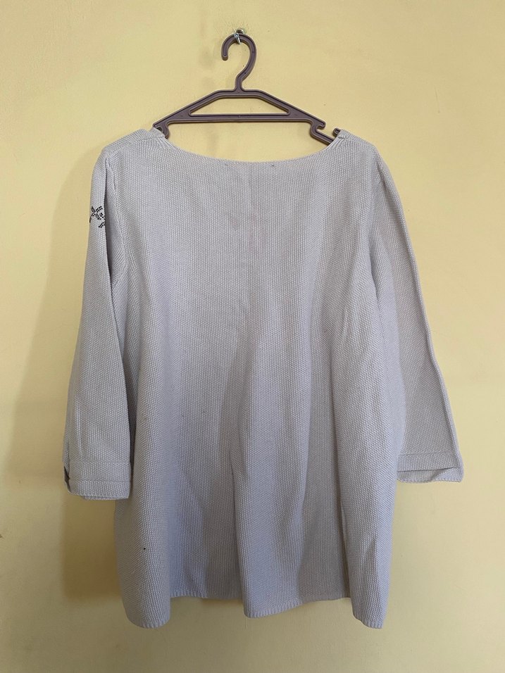 Gri Uzun Kollu Hamile Midi Triko Tişört - Görsel 3