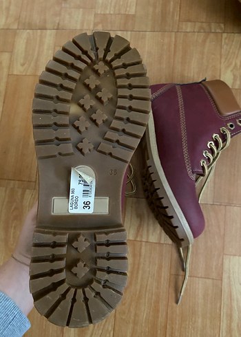 Bordo Deri Bağcıklı Topuklu Kadın Bot - Görsel 3