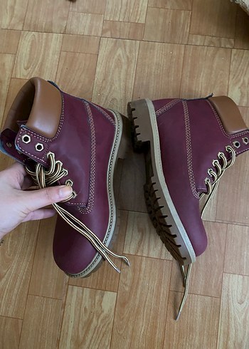 Bordo Deri Bağcıklı Topuklu Kadın Bot - Görsel 2