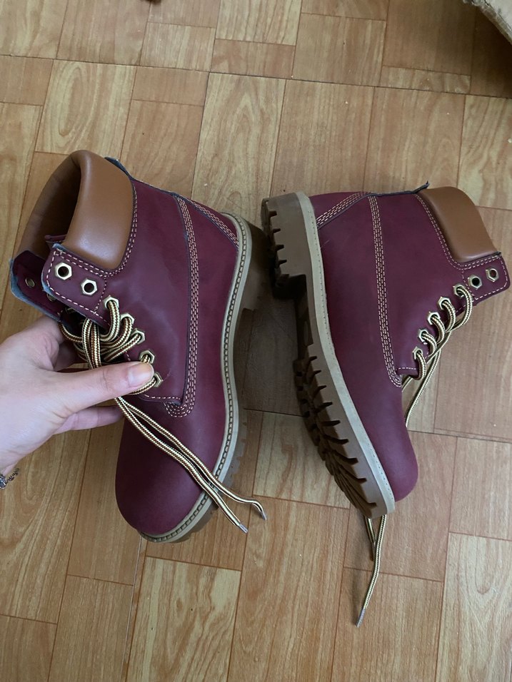 Bordo Deri Bağcıklı Topuklu Kadın Bot - Görsel 2