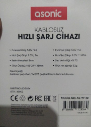 Asonic 15W Kablosuz Hızlı Şarj Cihazı Siyah - Görsel 5