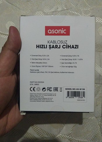 Asonic 15W Kablosuz Hızlı Şarj Cihazı Siyah - Görsel 3