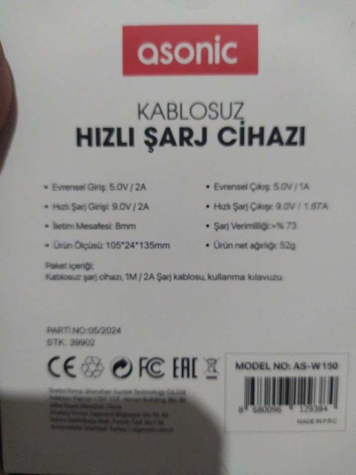 Asonic 15W Kablosuz Hızlı Şarj Cihazı Siyah - Görsel 5