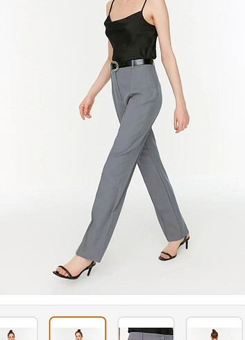 Gri Nervür Dikişli Kumaş Pantalon