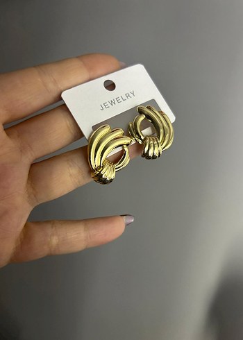 Altın Renk Zebra Desenli Mini Küpe - Görsel 2