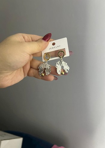 Gri Fırfırlı Mini Kadın Küpe - Görsel 3