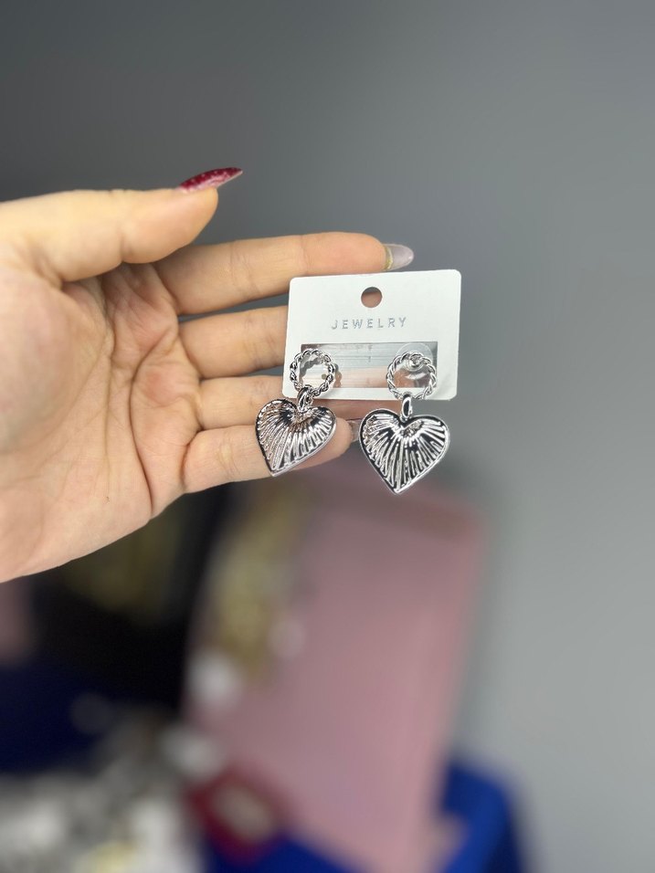 Mini Mavi Boncuklu Bohem Kalp Küpeler - Görsel 4