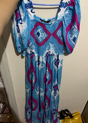 Renkli Batik Desenli Uzun Bohem Elbise