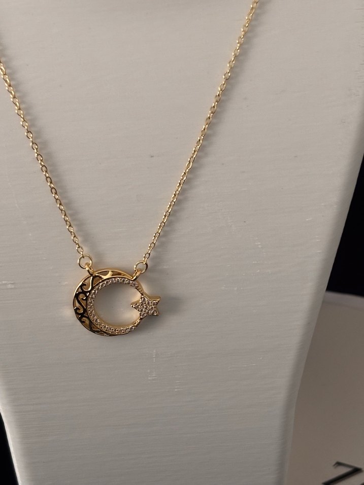 ZelStee Altın Renk Zincir Detaylı ay yıldız  Desenli Kolye - Görsel 3