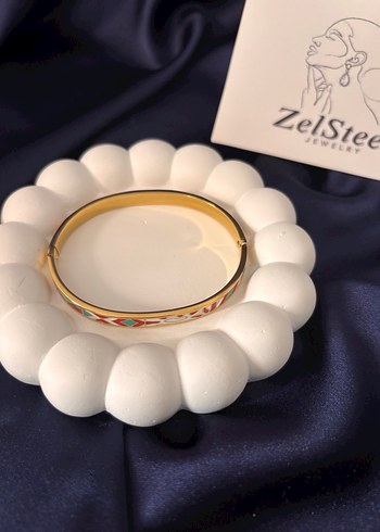 Renkli Desenli Altın Renk kelepçe bileklik - Görsel 3