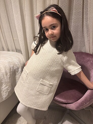 6 Yaş Beden beyaz Renk Kız çocuk şık elbise