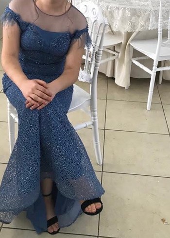 Parlak Mavi Uzun Abiye Elbise - Görsel 3