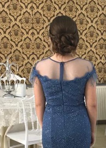 Parlak Mavi Uzun Abiye Elbise - Görsel 4