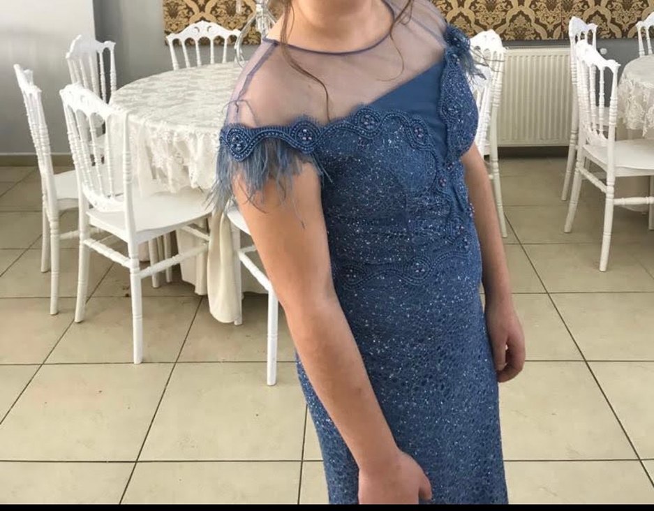 Parlak Mavi Uzun Abiye Elbise - Görsel 2