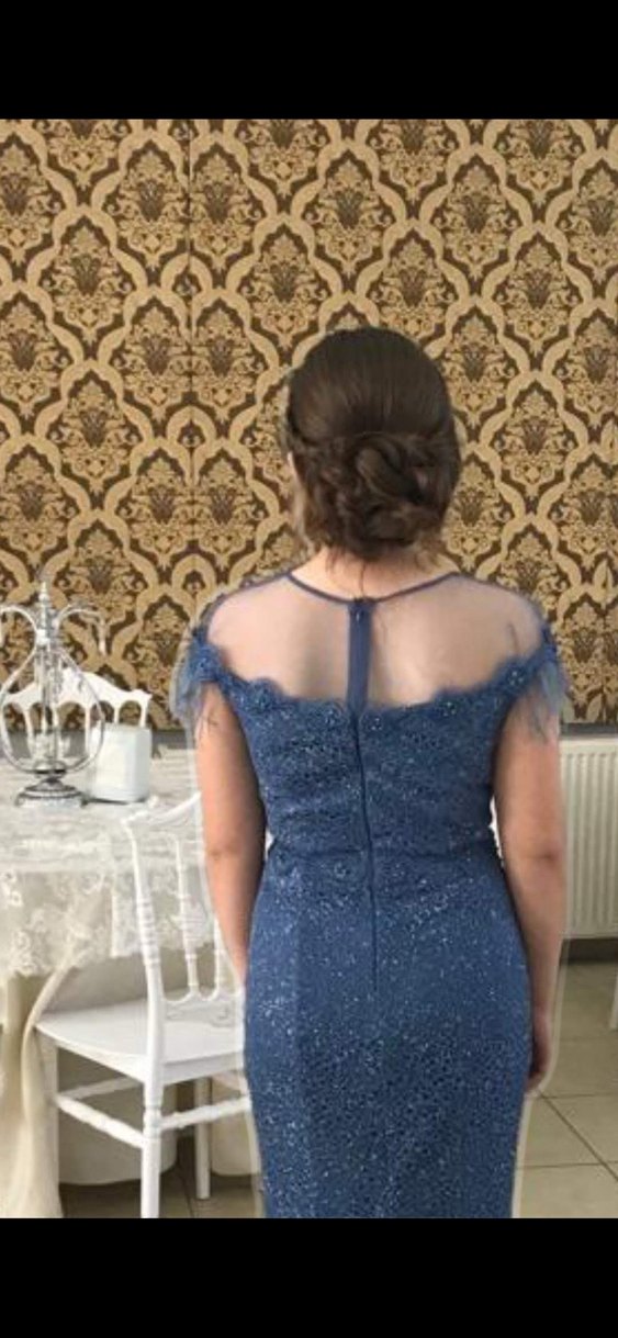 Parlak Mavi Uzun Abiye Elbise - Görsel 4