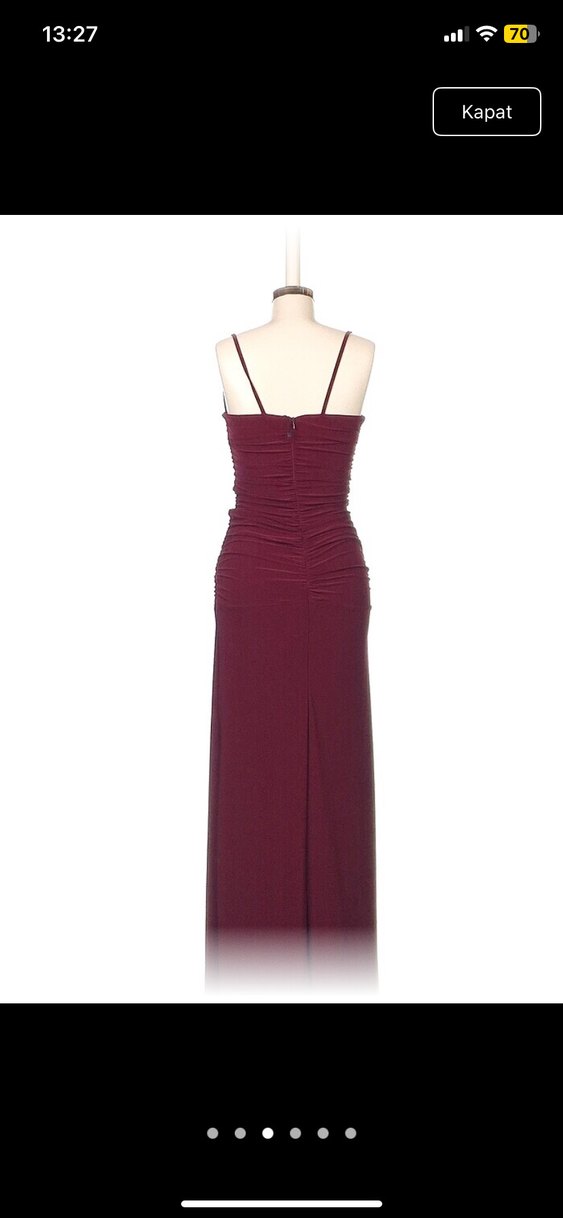 Bordo Drapeli Uzun Abiye Elbise - Görsel 3