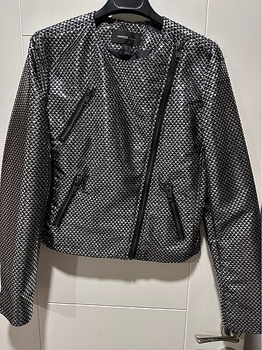 Mango şık gümüş biker ceket