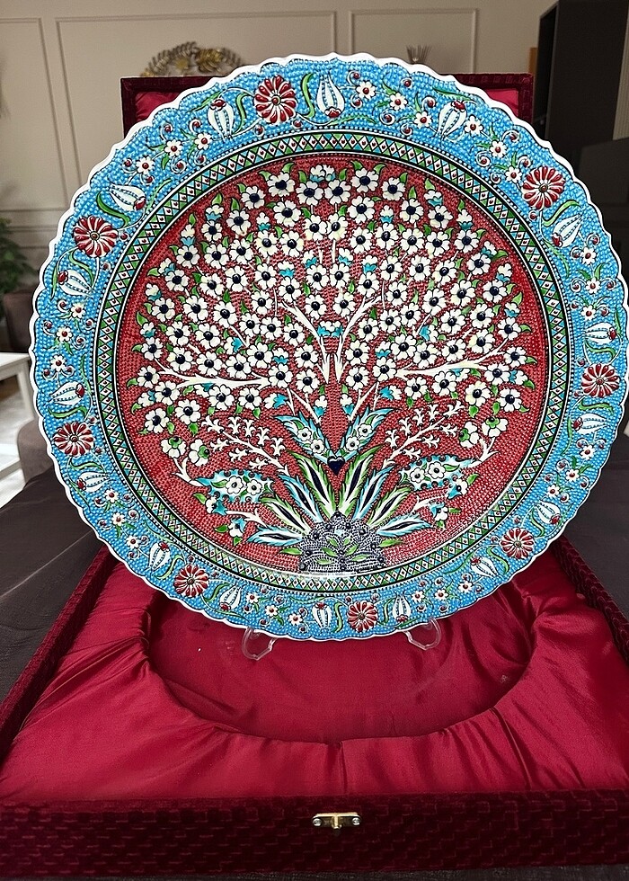 El Yapımı Kabartmalı Çini Desenli Dekoratif Tabak (41,5cm) - Görsel 1