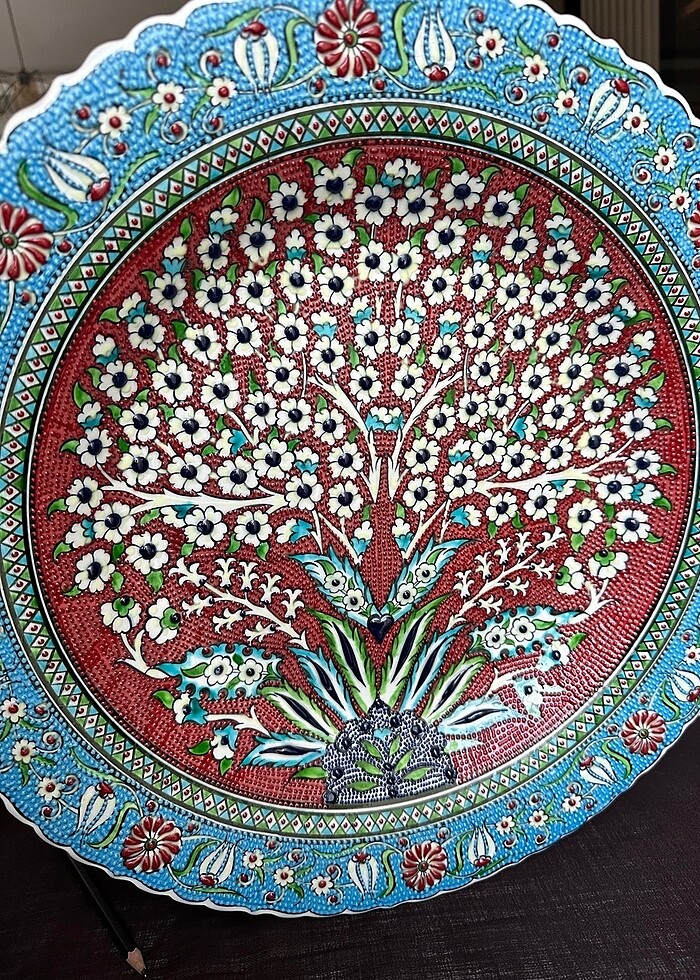 El Yapımı Kabartmalı Çini Desenli Dekoratif Tabak (41,5cm) - Görsel 4