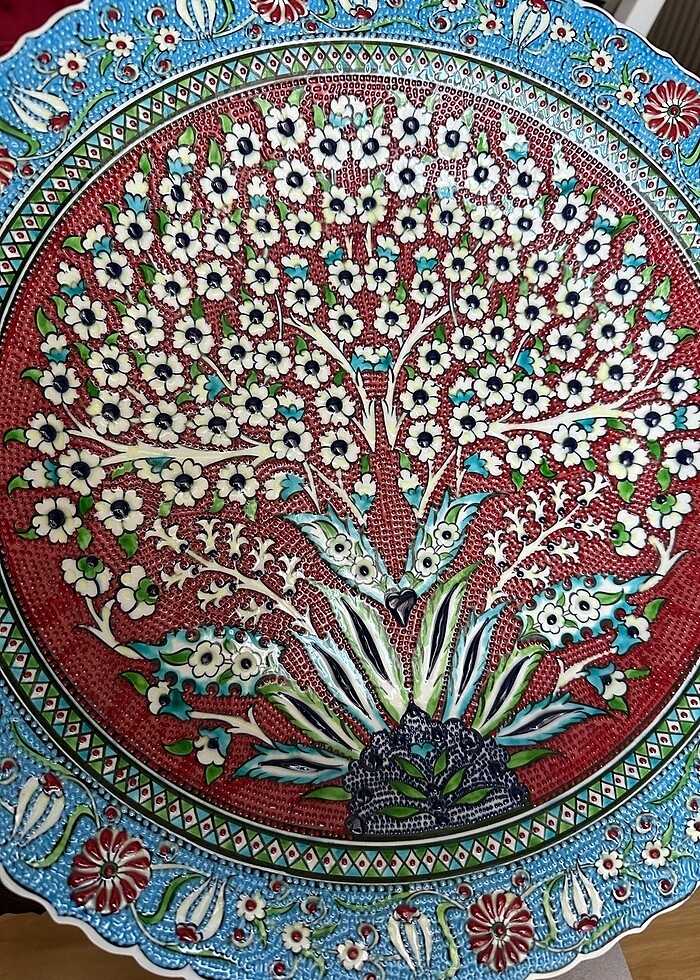 El Yapımı Kabartmalı Çini Desenli Dekoratif Tabak (41,5cm) - Görsel 3