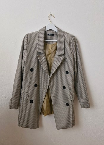 Düğmeli, Ekose Midi Kadın Blazer