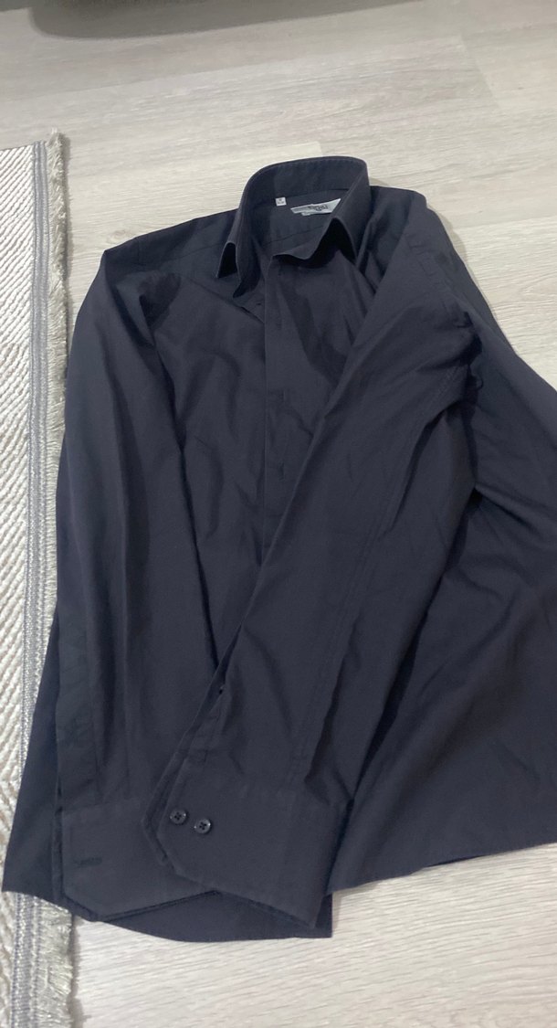 Gri Erkek Keten Gömlek, Uzun Kollu, Düğmeli - Görsel 2