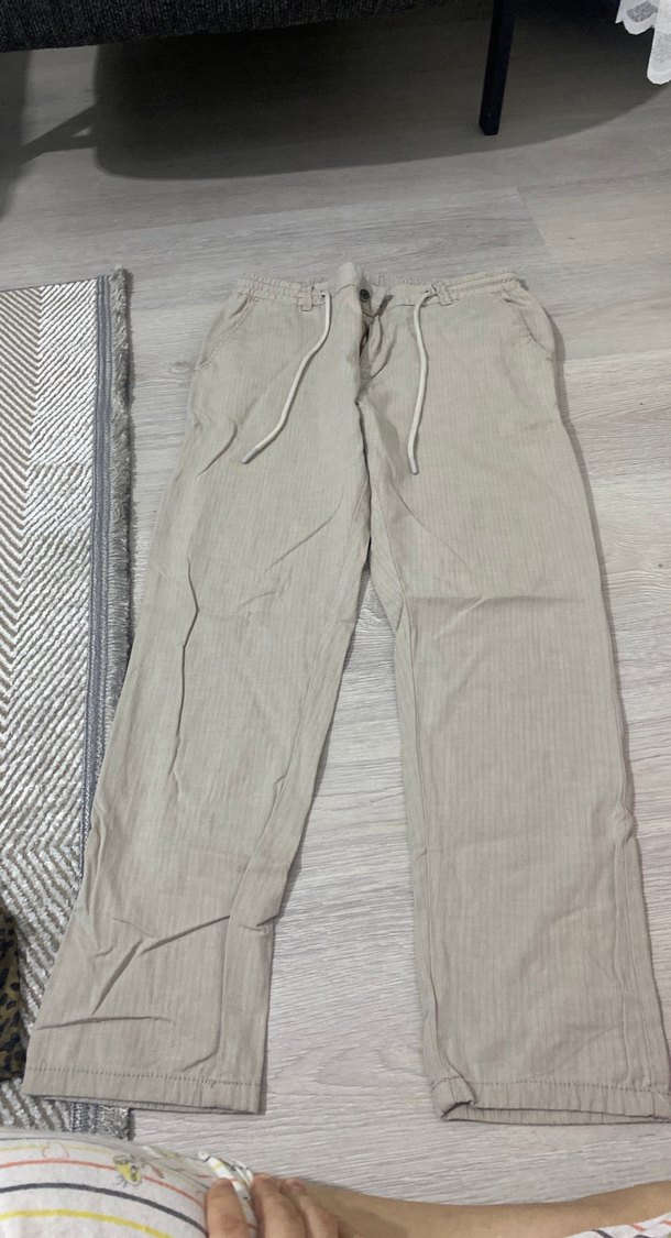 Bej Kadın Keten Salaş Pantolon - Görsel 2