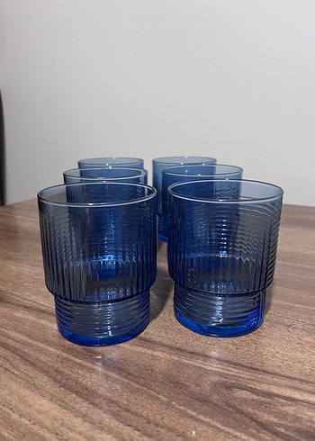 Beden Koyu Mavi Kabartmalı 6 lı lav helen su bardağı