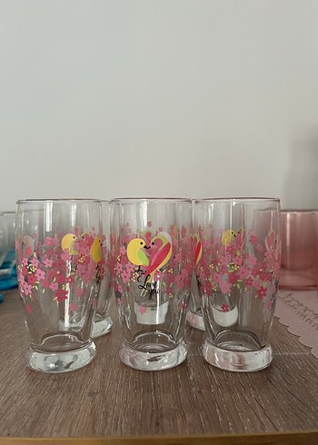 Renkli Kalp Desenli 6'lı Cam Bardak Seti
