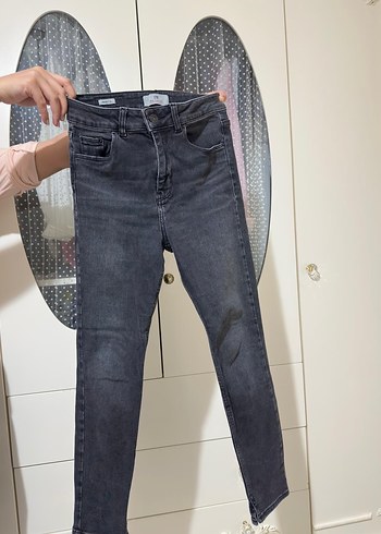 Gri Bağcıklı Kadın Denim Pantolon