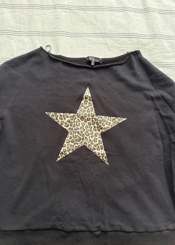 Leopar Desenli Siyah Kadın Sweatshirt