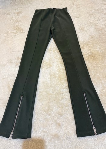 Fermuarlı Koyu Yeşil Dar Kesim Kadın Pantolon - Görsel 3