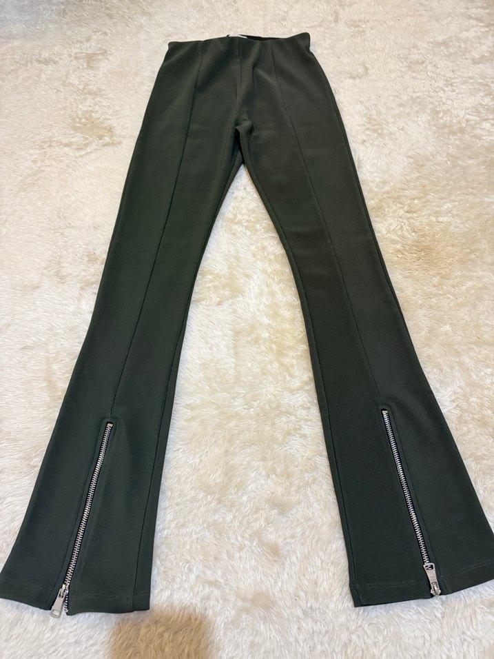 Fermuarlı Koyu Yeşil Dar Kesim Kadın Pantolon - Görsel 3