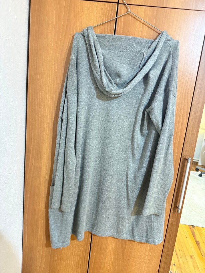 Gri Uzun Kollu Midi Triko Hırka - Görsel 2