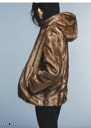 Kadın Kahverengi Parlak Suni Kürk Mont - Görsel 2