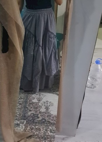 Bohem Gri Uzun Keten Etek
