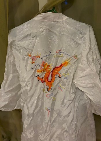 Nakışlı Beyaz Midi Kadın Sabahlık - Görsel 5