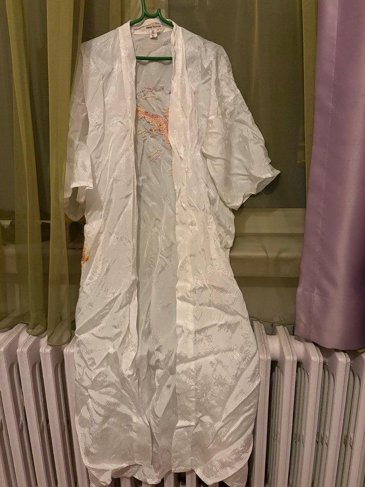 Nakışlı Beyaz Midi Kadın Sabahlık - Görsel 2