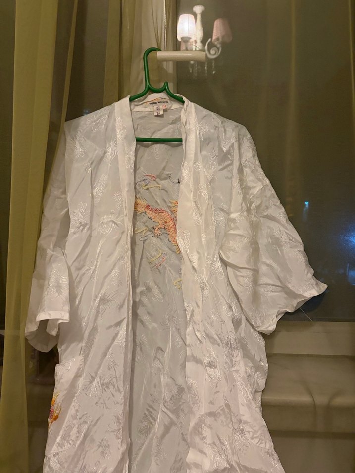 Nakışlı Beyaz Midi Kadın Sabahlık - Görsel 3