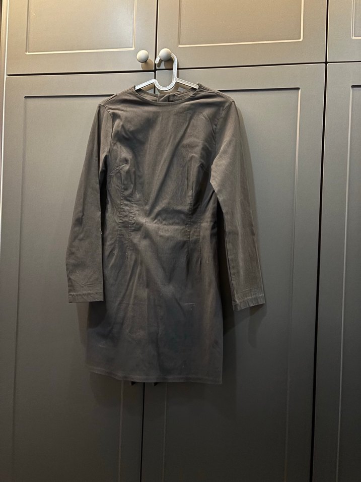 Siyah, Uzun Kollu, Midi Boy Drape Detaylı Elbise - Görsel 2