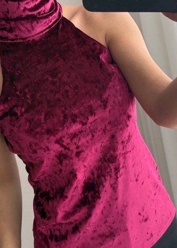 Bordo Yüksek Yakalı Drapeli Kadın Bluz - Görsel 2