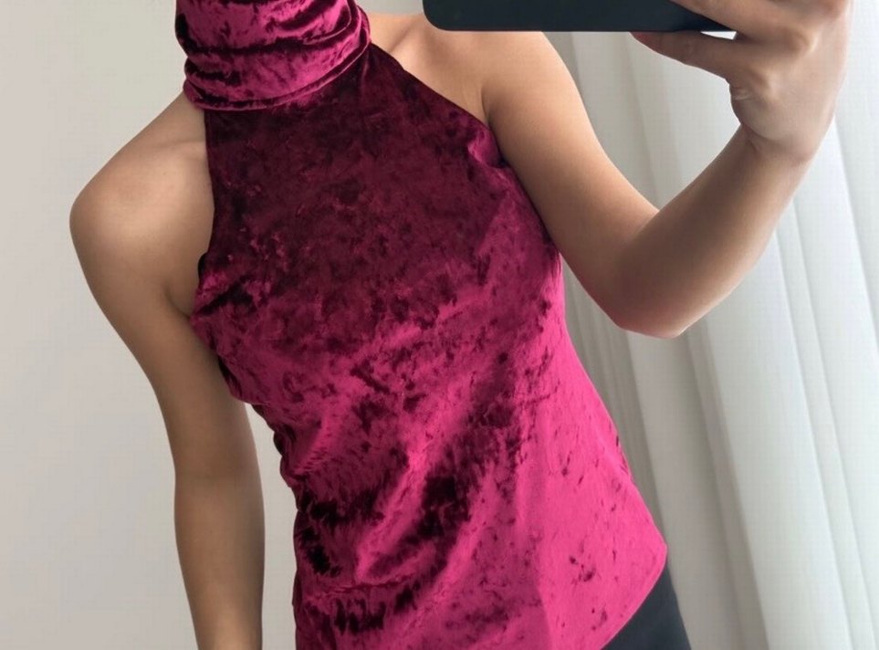 Bordo Yüksek Yakalı Drapeli Kadın Bluz - Görsel 2