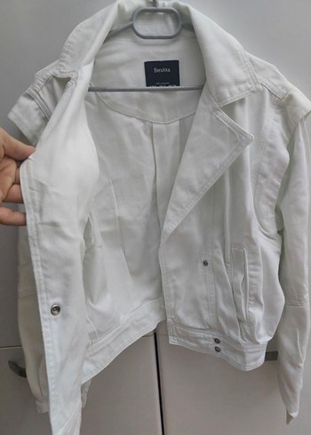 Beyaz Düğmeli Kadın Kot Ceket - Görsel 3