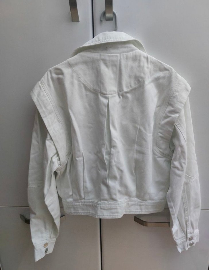 Beyaz Düğmeli Kadın Kot Ceket - Görsel 4