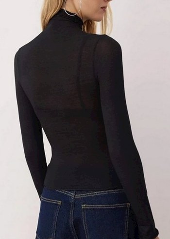 Siyah İnce Fitilli Yarım Balıkçı Kadın Bluz - Görsel 2
