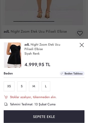 adL Siyah Straplez Piliseli Midi Elbise - Görsel 2