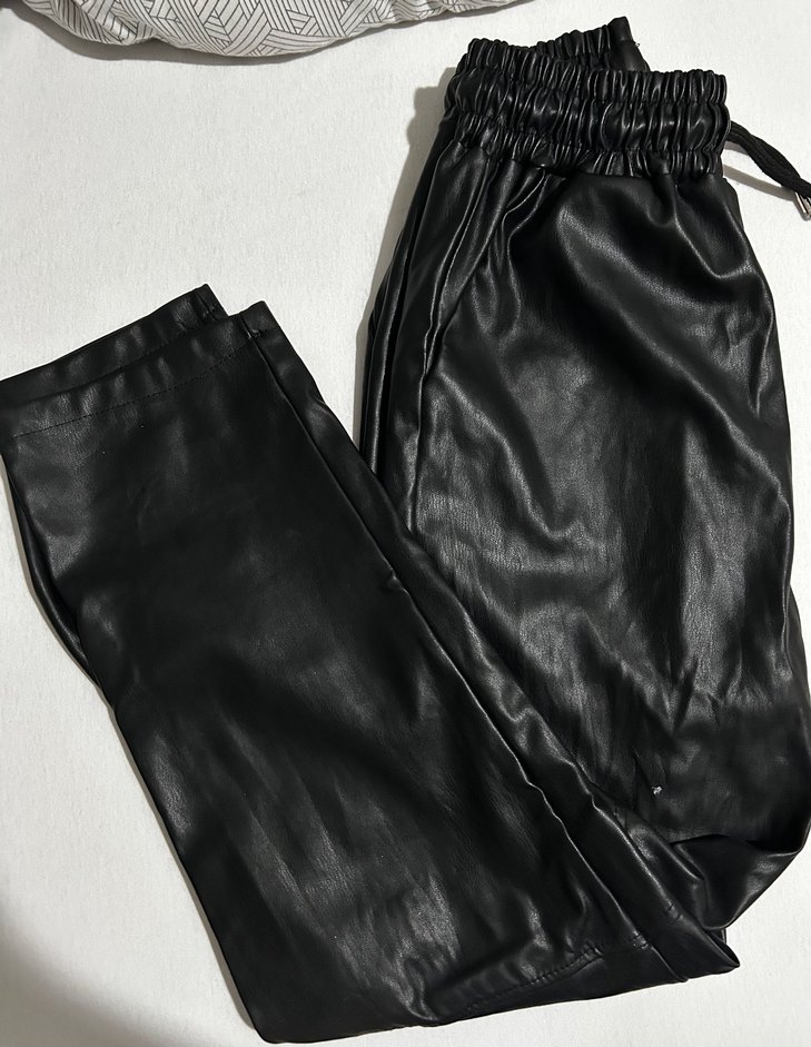 Siyah Kadın suni Deri  Pantolon - Görsel 2
