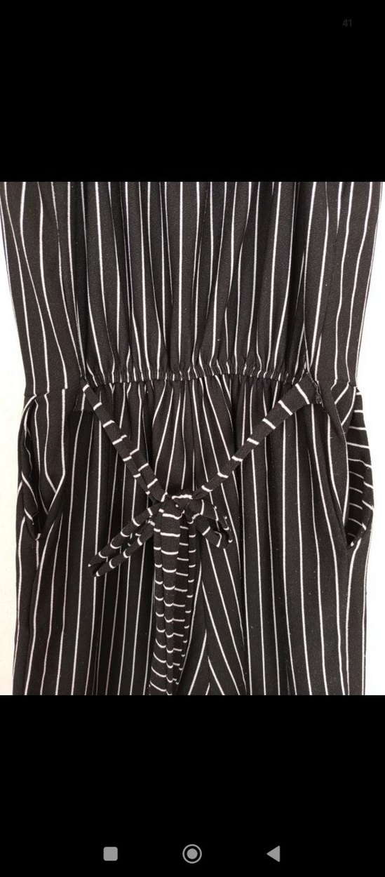 Çizgili Siyah Kadın Askılı Tulum - Görsel 3