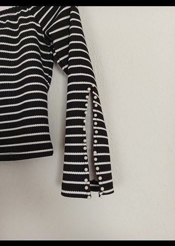 Çizgili Siyah Mini Crop Top - Görsel 2