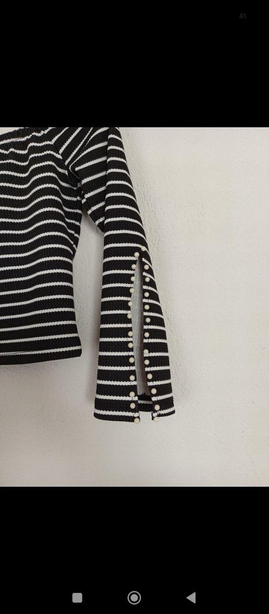 Çizgili Siyah Mini Crop Top - Görsel 2